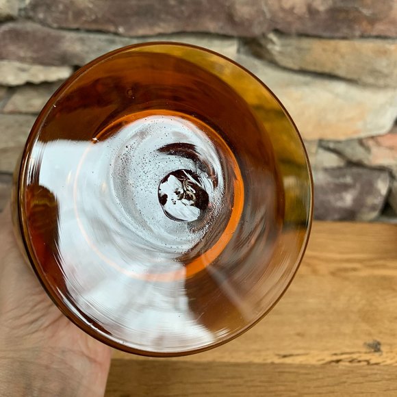 VTG Compote Hand Blown Rigaree Trim Lidded Rooster Amber Pedestal Art Glass - Picture 6 of 12